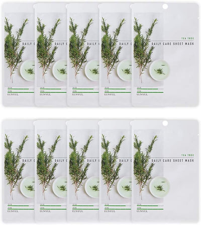 Daily Care Face Mask Pack Tea Tree 22 Ml X 10 Pieces Vegan Korean Skin Care Hypoallergenic Tencel Leaf & Natural Ingredients